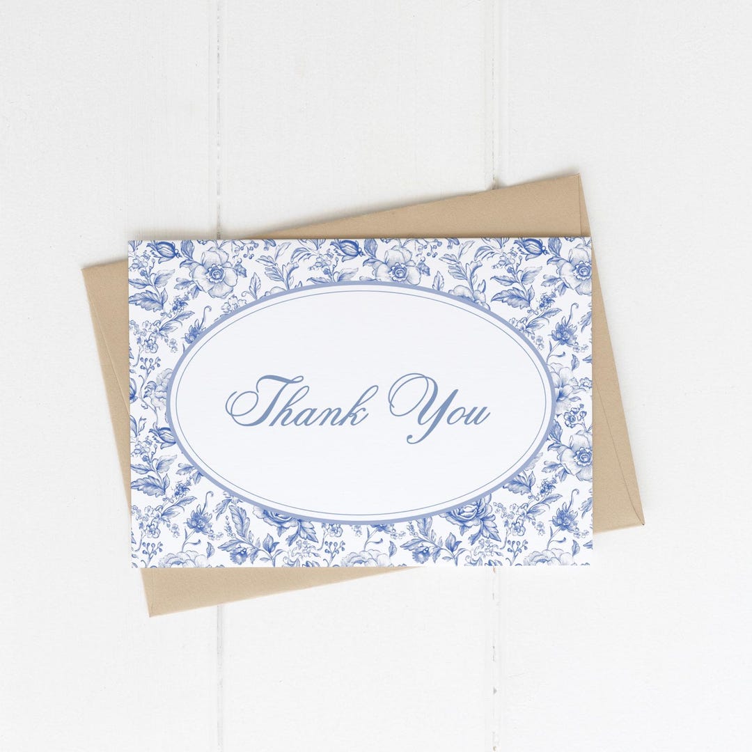 Something Blue Thank You Card Template | Editable Blue Toile Printable ...