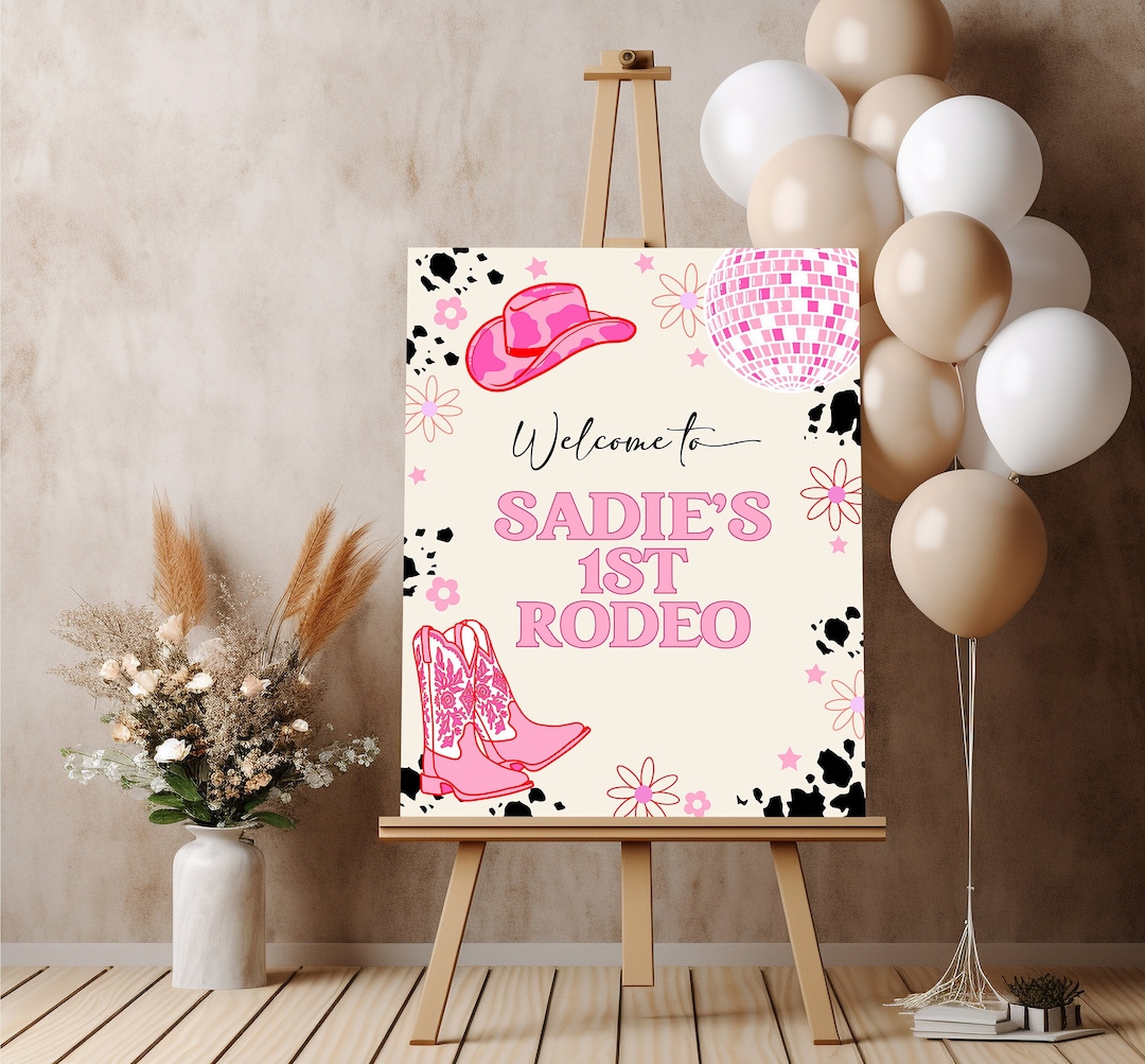 1st Rodeo Birthday Welcome Sign | Editable Disco Cowgirl First Birthday ...