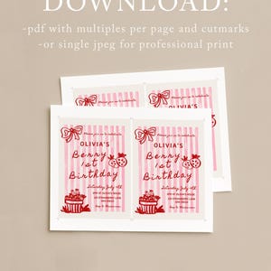 Berry 1st Birthday Invitation - Editable Template - DIY Hand Drawn Strawberry Birthday Party Invite for Girl S857 image 5