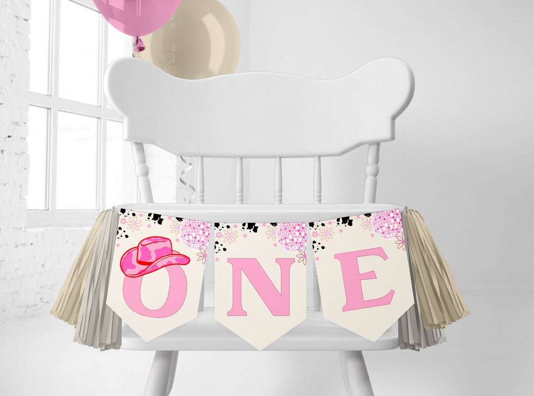 Cowgirl High Chair Birthday Banner Template | Editable 1st Rodeo ONE ...