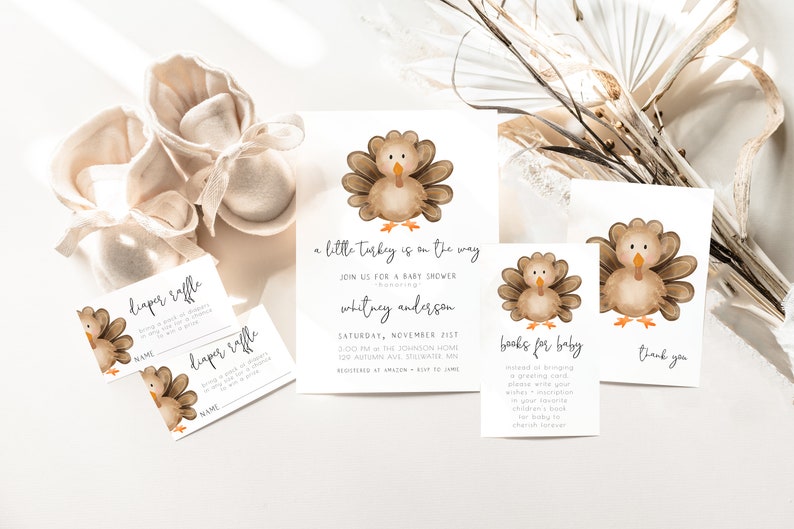 editable little turkey baby shower template bundle