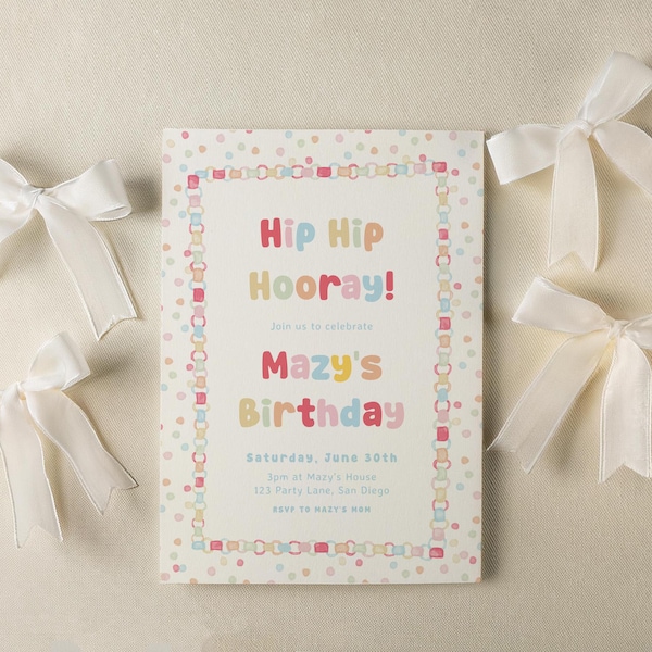 Colorful Birthday Invitation Template - Editable Girl Whimsical Birthday Theme Party Invite - (Digital Download) S1011