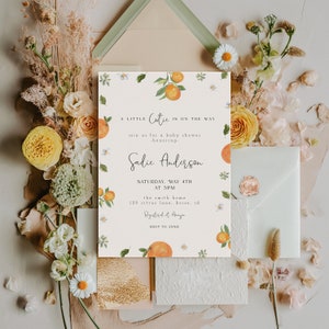 Cutie Baby Shower Invitation Template | Editable A Little Cutie is on the Way Citrus Orange Baby Shower Invite S631