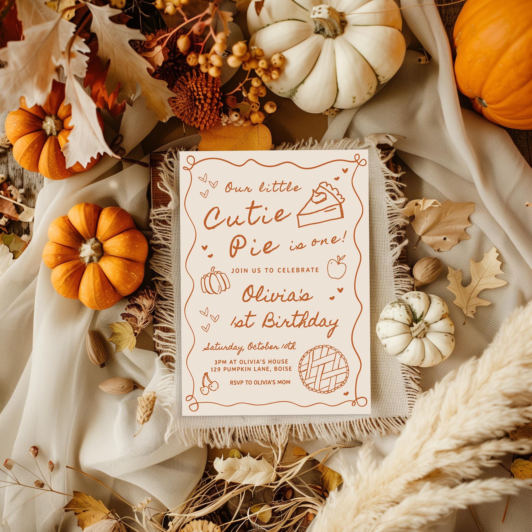 Cutie Pie Birthday Invitation Template | Editable Our Little Cutie Pie is One 1st Birthday Party Invite Download S899