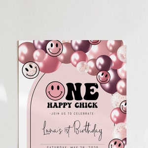 One Happy Chick 1st Birthday Invitation Template Editable - Etsy