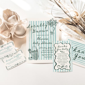 Locally Grown Baby Shower Bundle - Editable Templates | DIY Hand Drawn Farmer&#39;s Market Baby Shower Printable Package S842