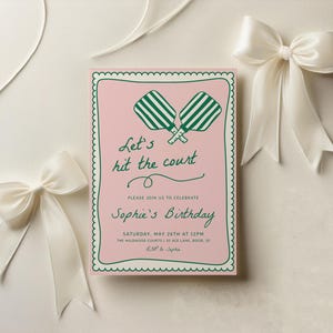 Pickleball Birthday Invitation - Editable Template | DIY Pink & Green Hand Drawn