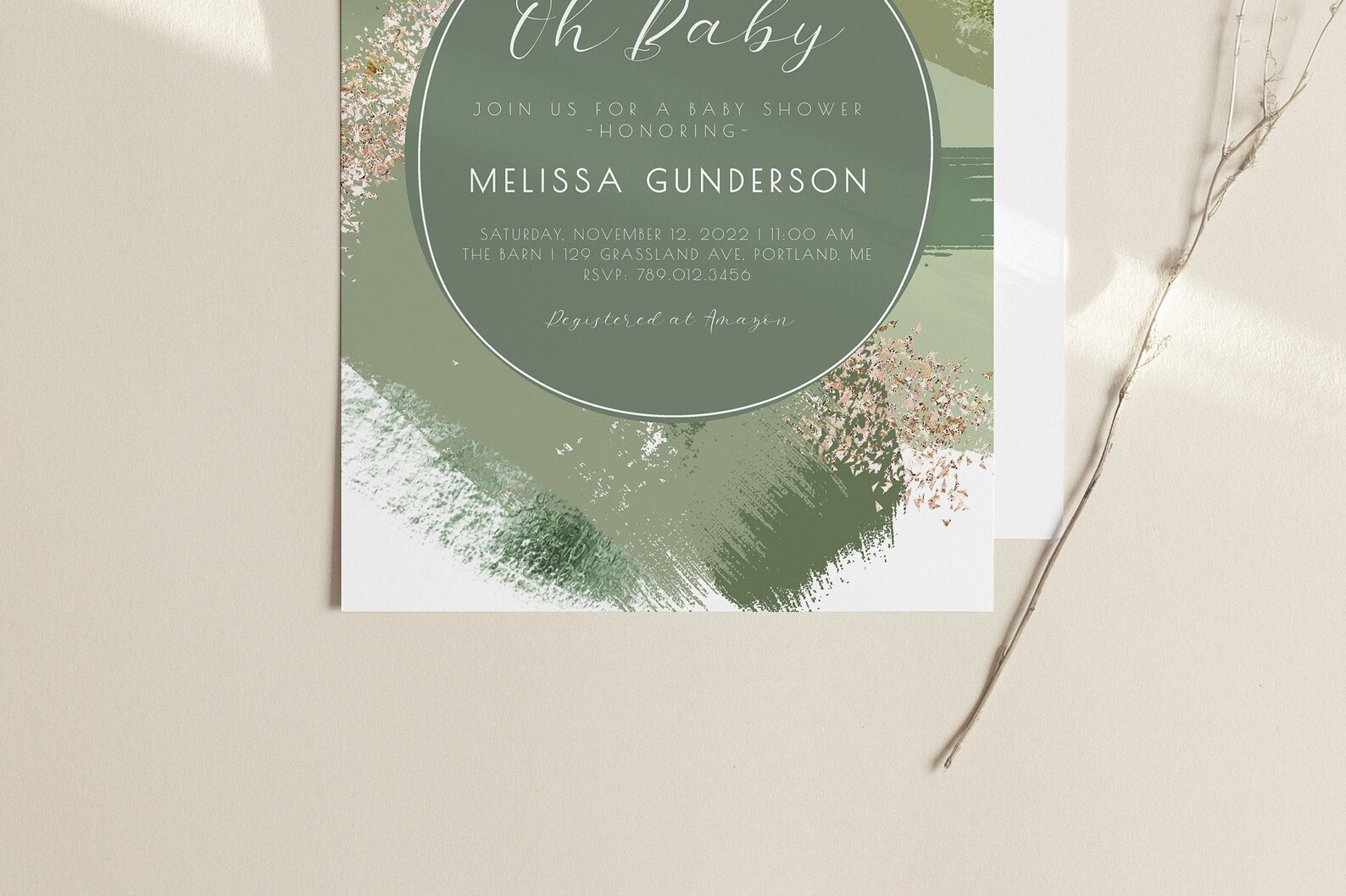 Green Baby Shower Editable Invitation Sage Green Abstract Etsy España