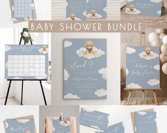 Cloud 9 Boy Baby Shower Bundle Editable Templates | Bear We're on Cloud Nine Baby Shower Printable Package | Bearly Wait Cloud 9 Set S531
