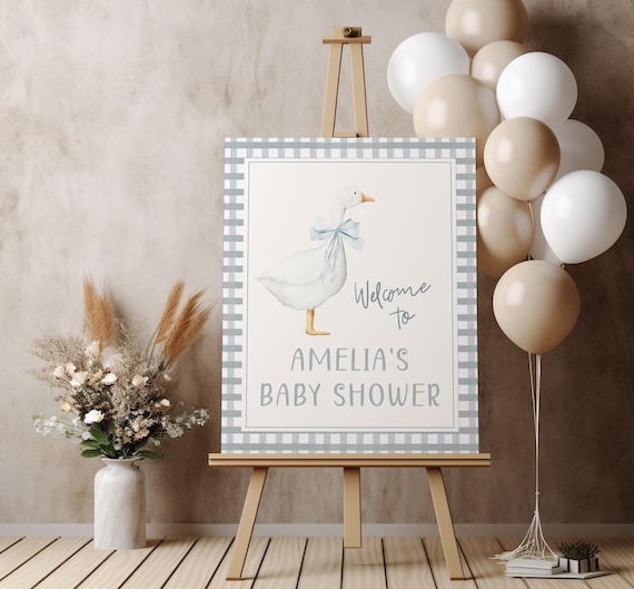 Silly Goose Welcome Sign Template | Editable Blue Goose Baby Shower Printable Sign Decor | A Silly Goose Shower  S744