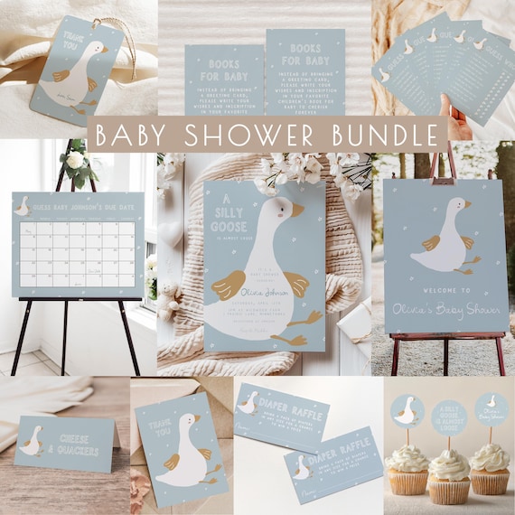 Goose Baby Shower Bundle for Boy - Editable Templates | DIY A Silly Goose is Almost Loose Printable Package | Goose is on the Way S826