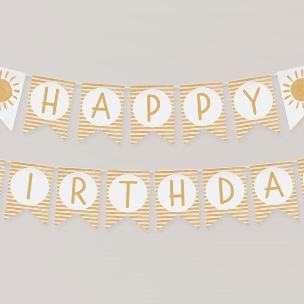 Sun Happy Birthday Banner Template | Editable Sunshine 1st Birthday Printable Pennant Banner | Sunshine is One First Bday Sign Decor S239