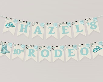 Cowgirl Birthday Banner Template | Editable Disco Rodeo Teal Birthday Printable Pendant Western Sign | Pink First Birthday Decor S548