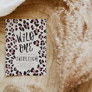 Wild One Girl 1st Birthday Invitation | Pink Leopard Birthday Invitation Editable Template | First Bday Invite Safari Cheetah Invite S242 image 9