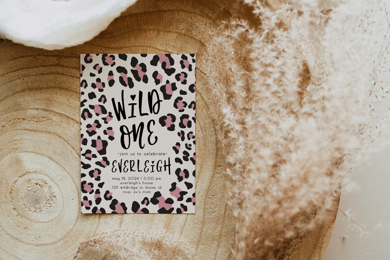 Wild One Girl 1st Birthday Invitation | Pink Leopard Birthday Invitation Editable Template | First Bday Invite Safari Cheetah Invite S242 image 9