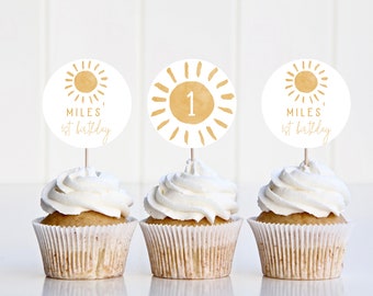 Sunshine Cupcake Topper Template | Editable Our Little Sunshine Cupcake Decor Birthday Printable S239