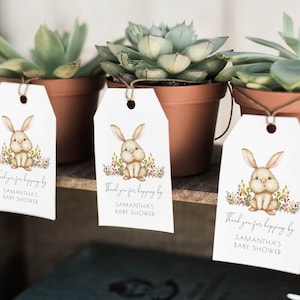 Bunny Thank You Favor Tag | Thanks for Hopping By Baby Shower Printable Tag | Some Bunny Birthday Party Editable Template | S224
