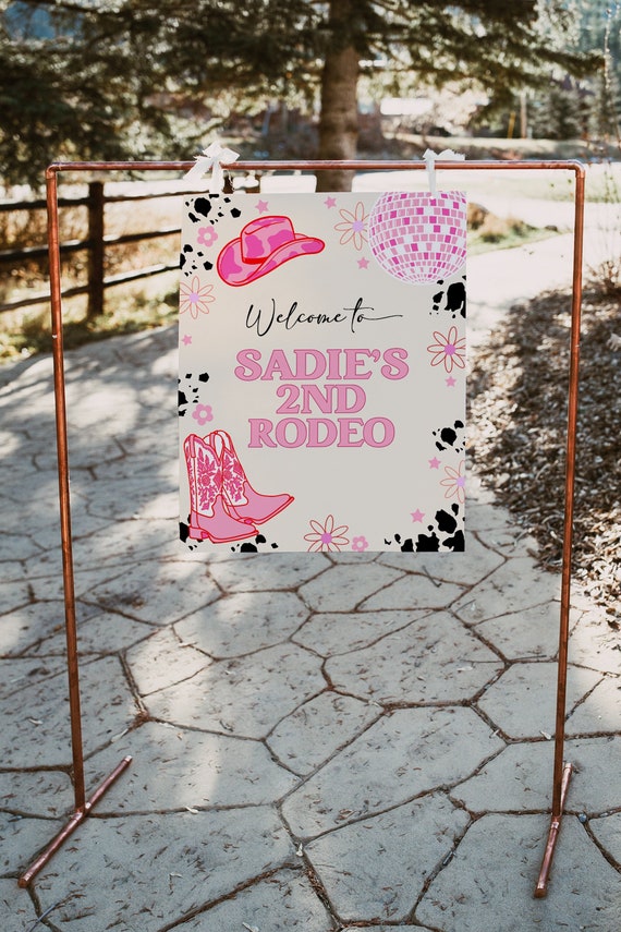 2nd Rodeo Birthday Welcome Sign | Editable Disco Cowgirl Second Birthday Party Welcome Decor | Ain't my 1st Rodeo Sign Template S536