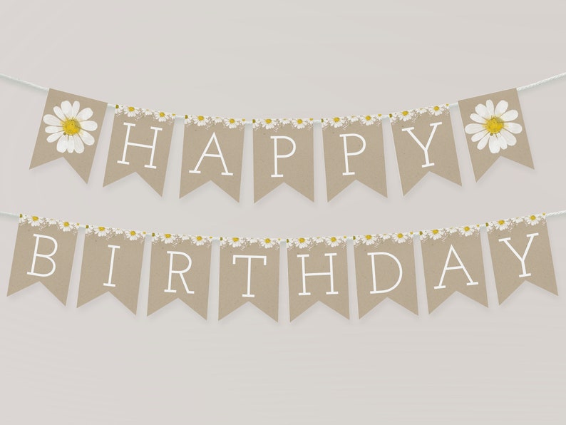 Daisy Happy Birthday Banner Template Girl 1st Birthday Etsy