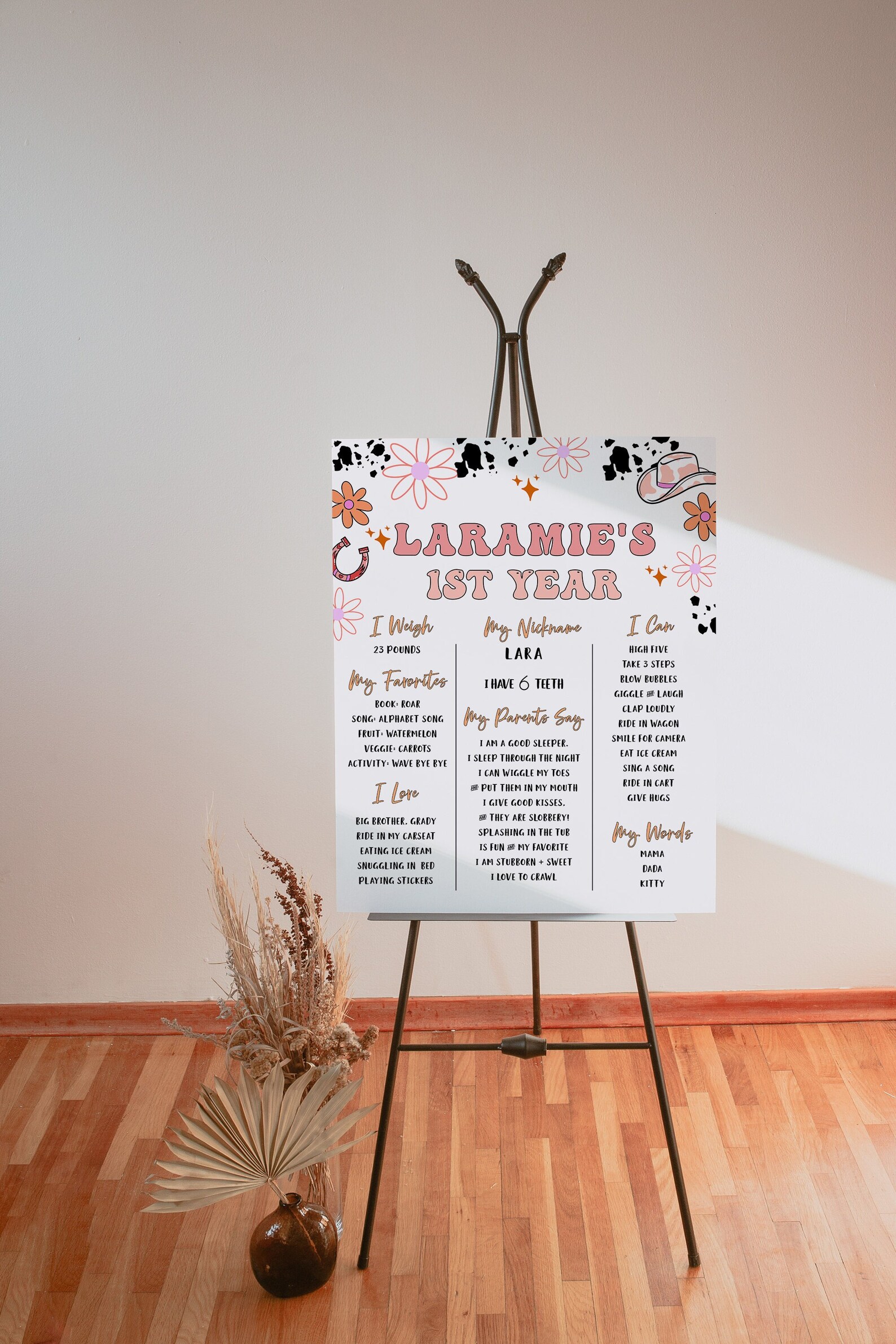 Girl 1st Rodeo Milestone Board Template | Space Cowgirl 1st Birthday ...