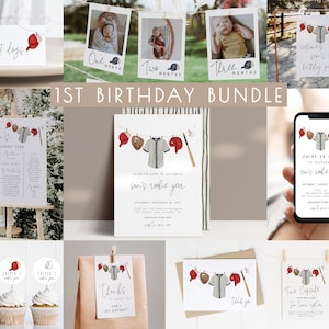 Baseball 1st Birthday Bundle Editable Template Set | Red and Blue Rookie Year Invite + Decor | Little Rookie First Birthday Package S251