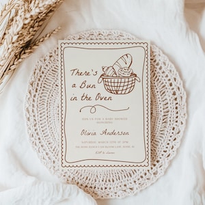 Bun in the Oven Baby Shower Invitation Template | Editable Hand Drawn Bun in the Oven Bread DIY Baby Shower Invite Gender Neutral S916