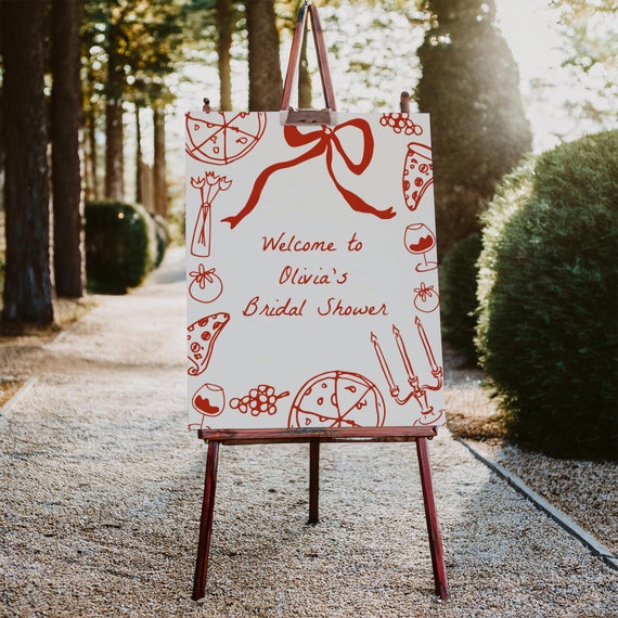 Pizza Welcome Sign Template | Editable Hand Drawn That's Amore Italian Wedding Shower Decor | Pizza and Wine Sign S761
