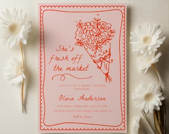 Off the Market Bridal Shower Invitation Template | Editable Fresh off the Market Hand Drawn Farmer's Market Wedding Shower Invite S752