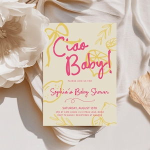 Ciao, Baby Babypartyeinladungsvorlage - Bearbeitbare Hand gezeichnete Zitrone Invite S905 Bild 1