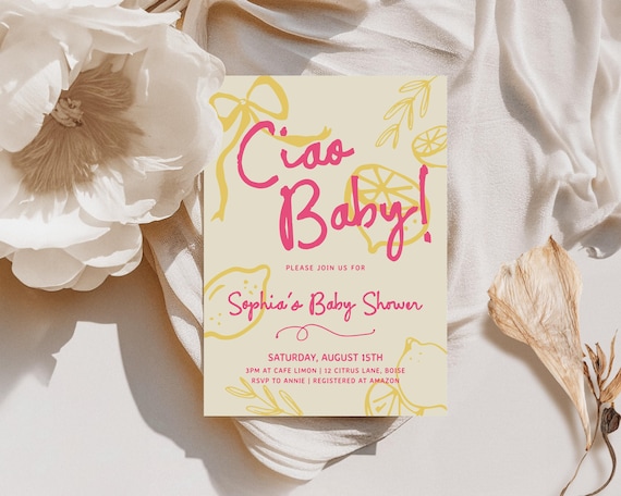 Ciao, Baby Baby Shower Invitation Template - Editable Hand Drawn Lemon Invite S905