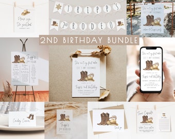 2nd Rodeo Birthday Bundle Editable Invitation & Decor Template Set | Cowboy Western Boy First Rodeo Birthday Package S229