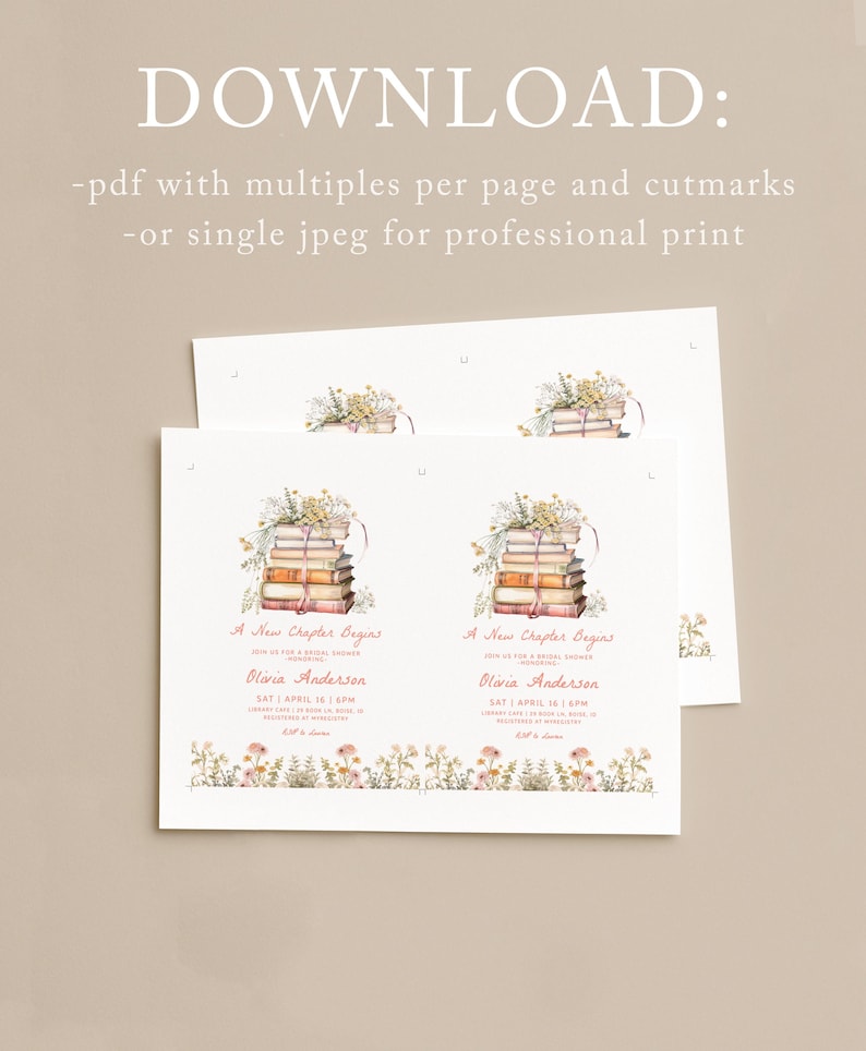 A New Chapter Bridal Shower Invitation Template - Editable Her Next Chapter Begins Wedding Shower Invite - DIY Book Invitation S776 image 6