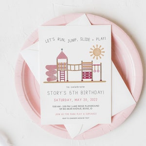 Playground Birthday Invitation Girl Park Bday Party Invite Editable Template Invite Pink Outdoor Bday Invite Run Jump Slide Play S499 image 9