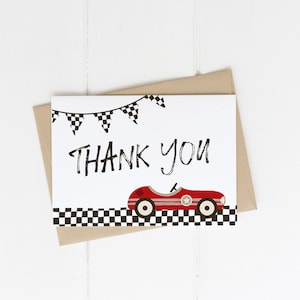 Bedankkaartsjabloon raceauto | Bewerkbare TWO Fast 2e verjaardagsfeestje rode afdrukbare Thank You Fast ONE S439