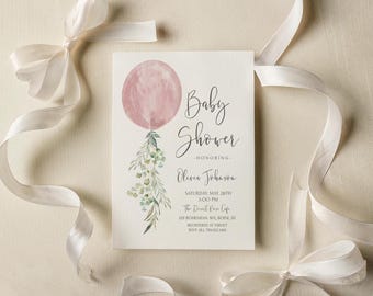 Girl Baby Shower Invitation - DIY Editable Template | Ready to Pop Pink Balloon Baby Shower Invite S110