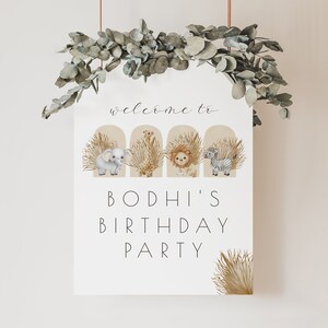 Wild One 1st Birthday Welcome Sign | Jungle Boy First Birthday Party Welcome Decor | Safari Sign Editable Template | S186