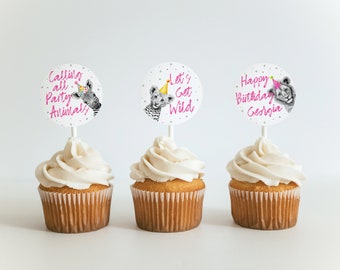 Editable Party Animals Cupcake Topper Template | Calling All Party Animals Cupcake Decor | Let's Get Wild Birthday Printable S595