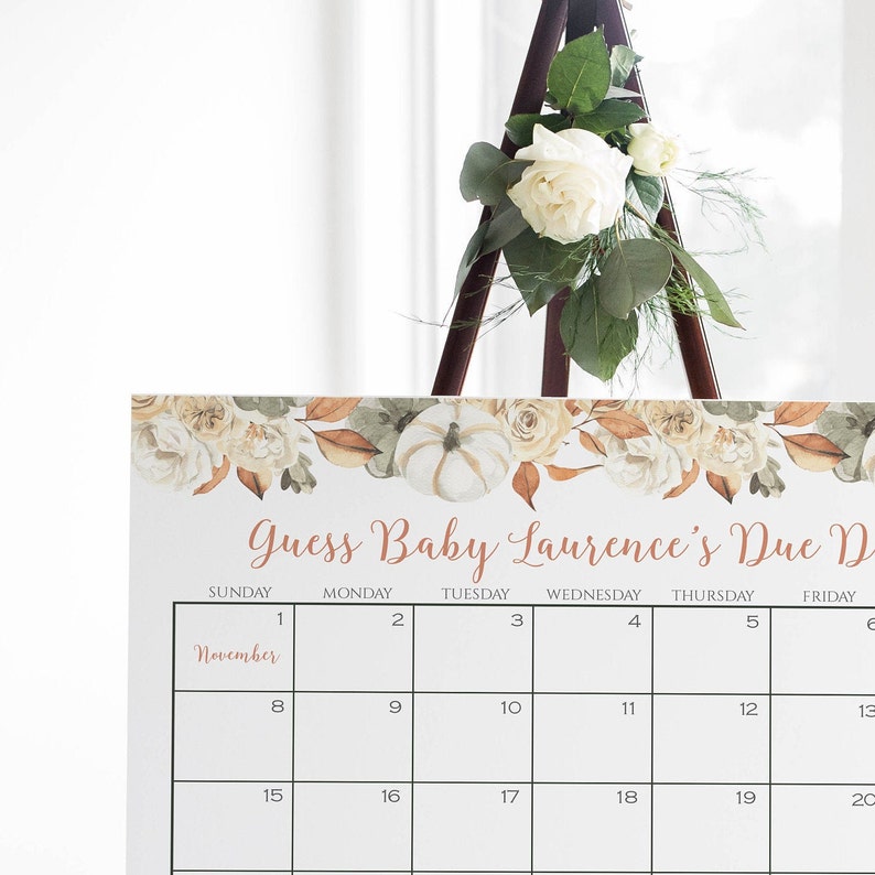 Pumpkin Guess Due Date Calendar Baby Shower Gender Neutral - Etsy