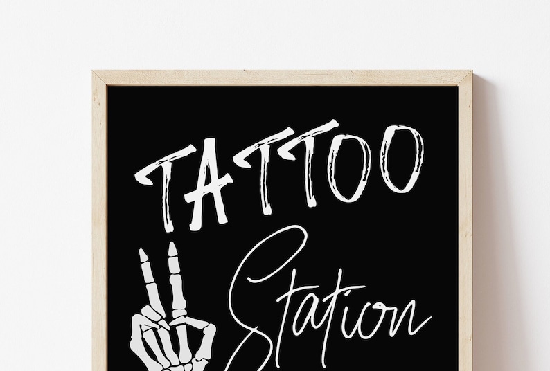 editable tattoo station sign template for bad two the bone 2nd birthday party
