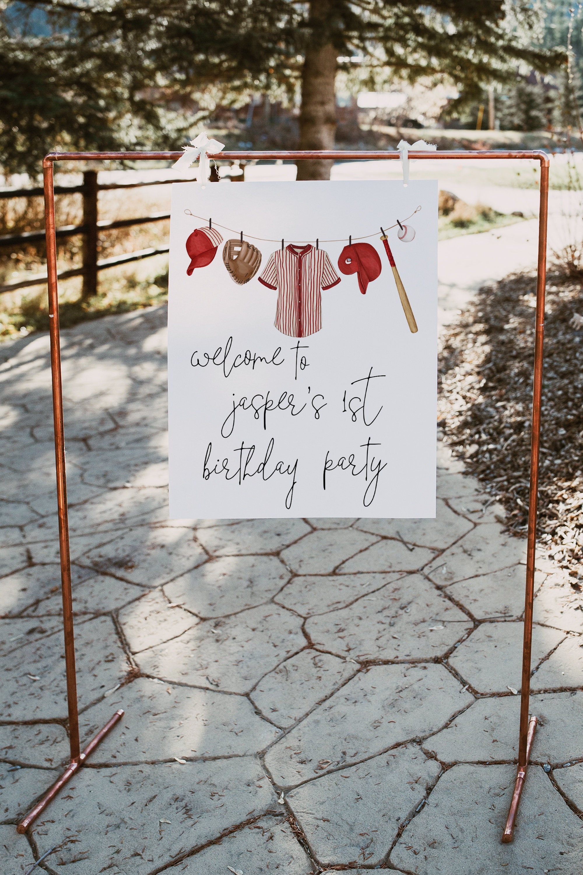 Baseball Birthday Welcome Sign | Red Rookie Year First Birthday Party Decor | Our Little Rookie Editable Sign Template S247