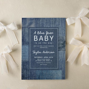 Blue Jean Baby Shower Invitation Template | Editable A Blue Jean Baby is On The Way Denim Boy Baby Shower Invite S805