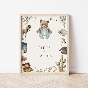 Modèle de panneau modifiable pour cadeaux et cartes de cow-boy | 1er anniversaire de rodéo | Décorations western pour premier anniversaire S473