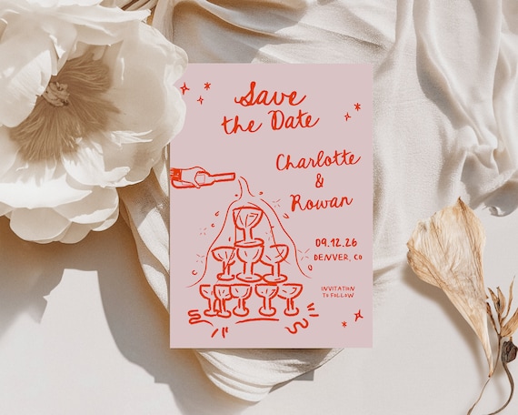 Save the Date Hand Drawn Card Editable Template | Wedding Announcement Save Our Date Invitation S662