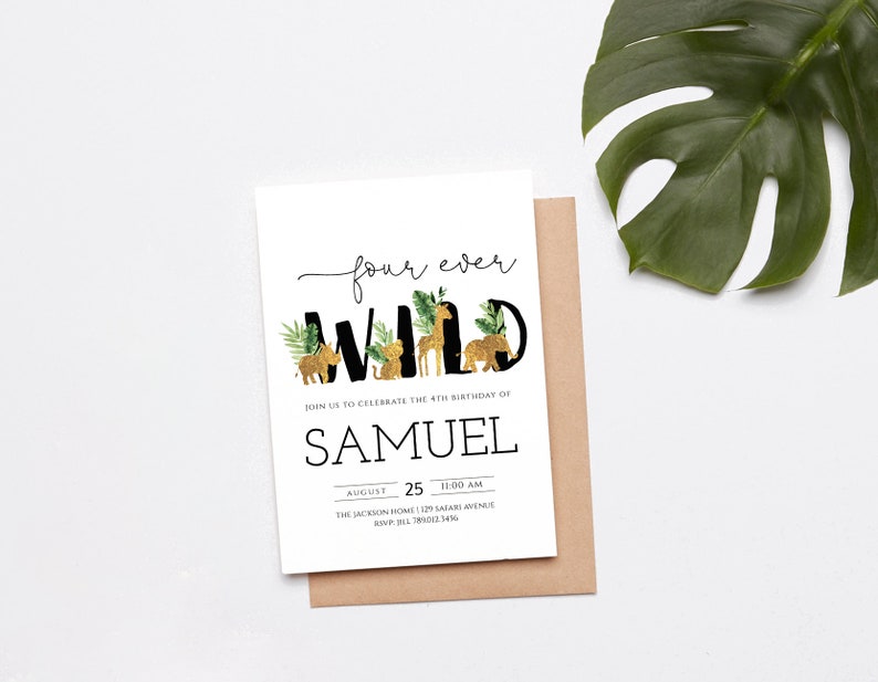 Download Four Ever Wild 4th Birthday Invitation Editable Template ...