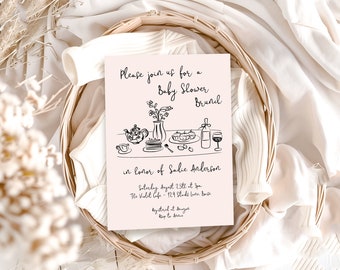 Baby Shower Brunch Invitation | Editable Couples Hand Drawn Baby Shower Brunch Invite Template | Baby Girl Brunch S657