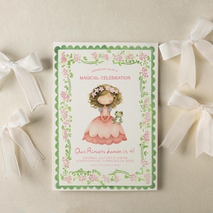 Princess and Frog Birthday Invitation - Editable Template | DIY Princess and Frog Birthday Party Invite for Girl S863