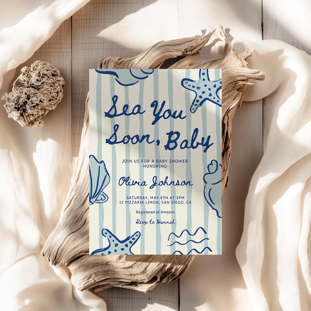 Sea You Soon Baby Shower Invitation Template - Editable Nautical ...