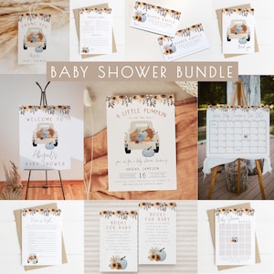 Boy Pumpkin Baby Shower Bundle | Editable A little Pumpkin is on the Way Template Set | Fall Pumpkin Truck Baby Shower Decor Package S335