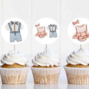 Modèles modifiables de décoration pour cupcakes Gender Reveal | Décoration pour cupcakes de douche avec noeud ou noeud papillon | Garçon ou fille, bleu ou rose Gender Reveal S466