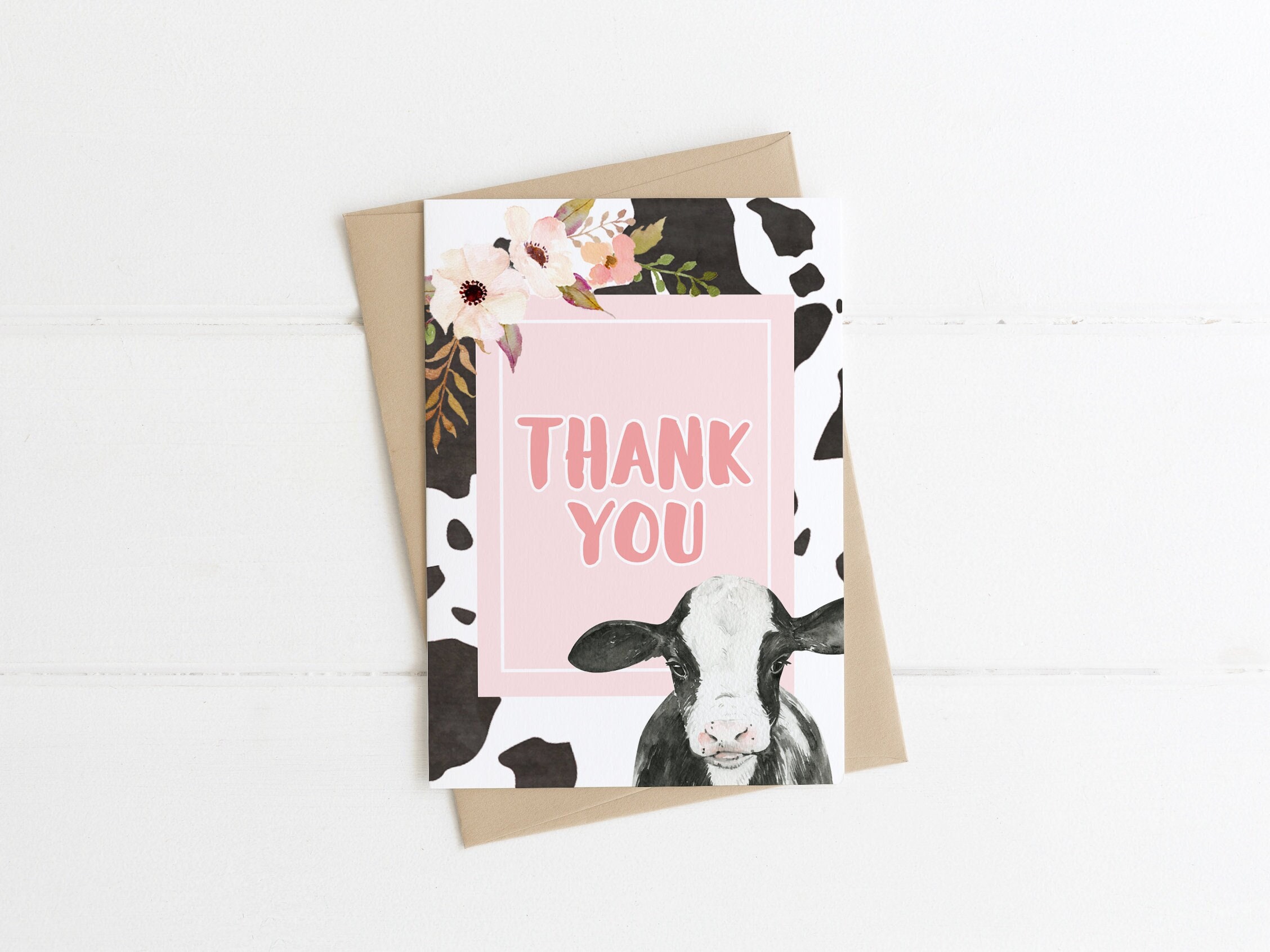 Holy Cow Thank You Card Template Editable Cow Girl 1st Etsy